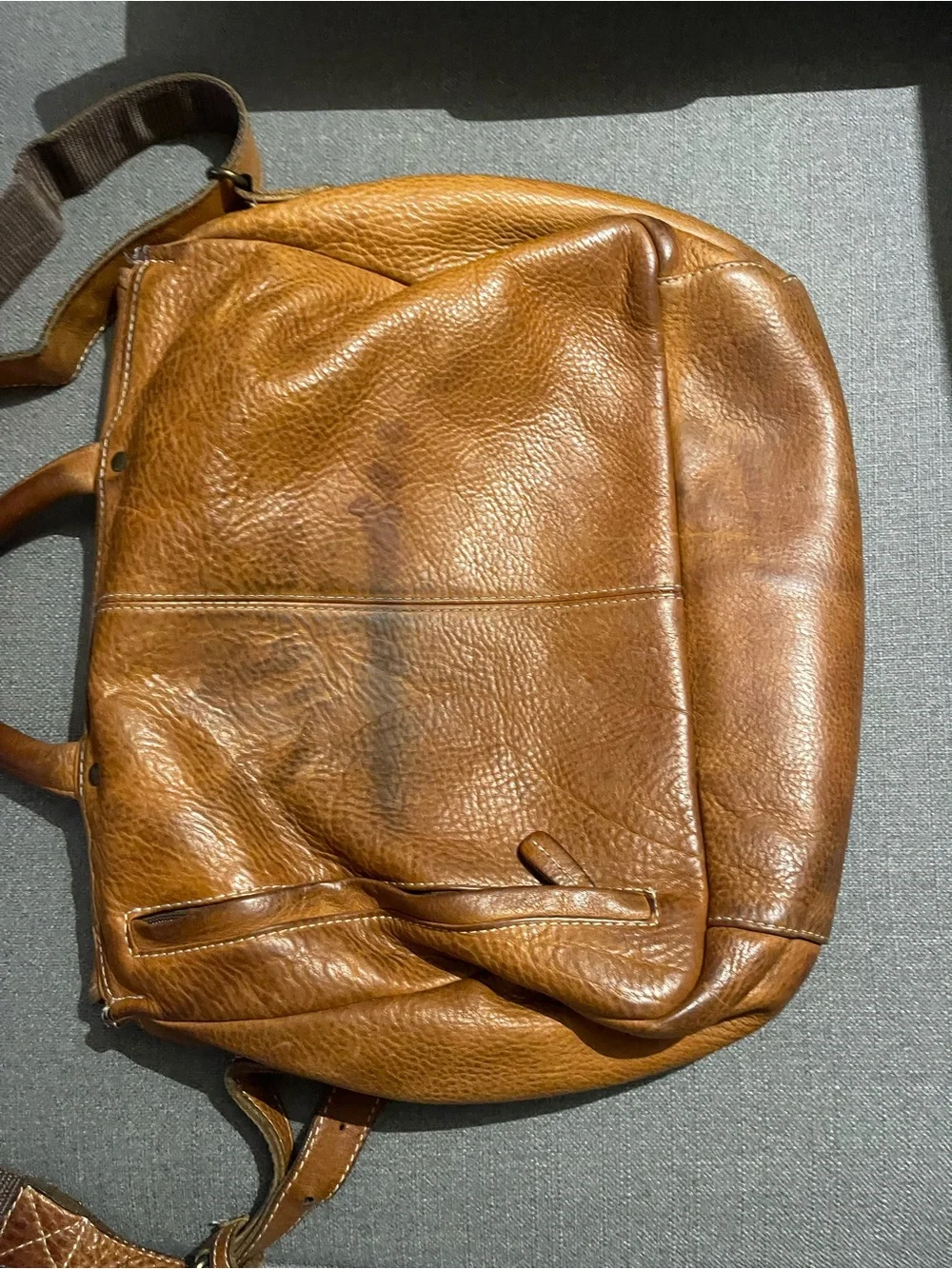 L.L. Bean Tan Leather Messenger Bag with Adjustable Strap